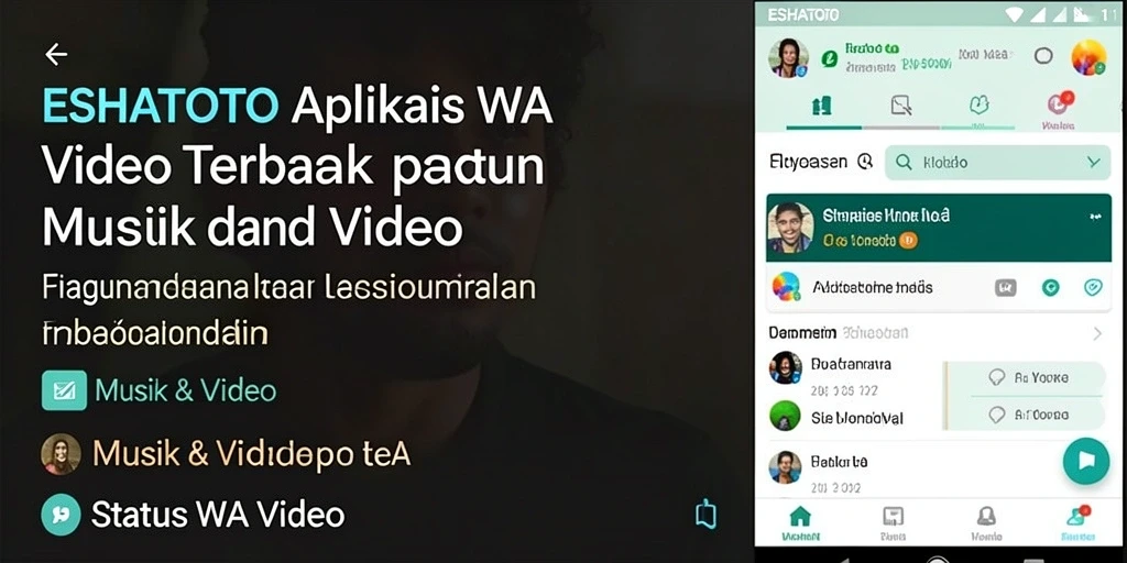 Antarmuka ESHATOTO yang intuitif dengan berbagai pilihan video untuk status.