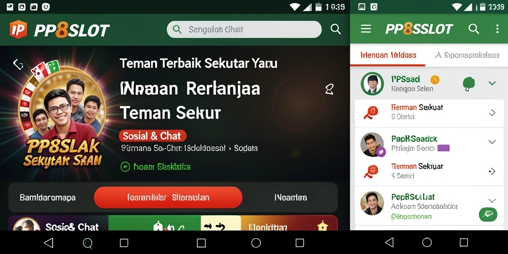 Antarmuka aplikasi PP8SLOT dengan fitur Teman Sekitar yang intuitif.
